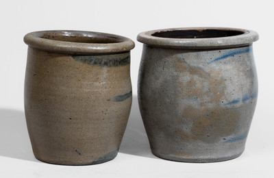 Two Western PA Stoneware Jars w/ Cobalt Stripe Decoration, c1880