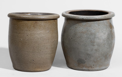 Two Western PA Stoneware Jars w/ Cobalt Stripe Decoration, c1880
