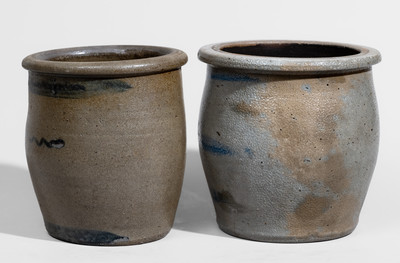 Two Western PA Stoneware Jars w/ Cobalt Stripe Decoration, c1880