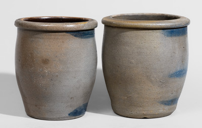 Two Cobalt-Decorated Western PA Stoneware Jars, c1880