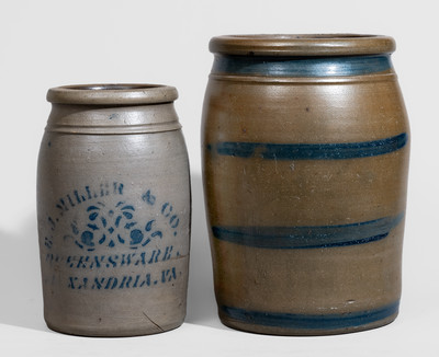 Two Cobalt-Decorated Stoneware Jars, Western PA and WV origin, c1875