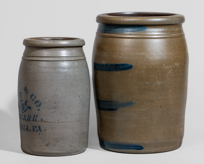 Two Cobalt-Decorated Stoneware Jars, Western PA and WV origin, c1875