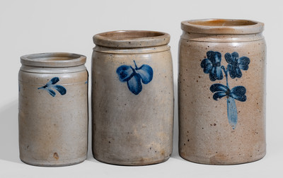 Three Cobalt-Decorated Baltimore Stoneware Jars, c1880