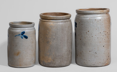 Three Cobalt-Decorated Baltimore Stoneware Jars, c1880