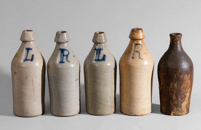 Five Stoneware Bottles, Northeastern U.S. origin, 19th century