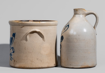 Two Pieces of Cobalt-Decorated Northeastern U.S. Stoneware
