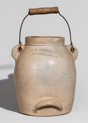 Rare A.L. HYSSONG / BLOOMSBURG, PA Stoneware Batter Pail w/ Geometric Cobalt Decoration