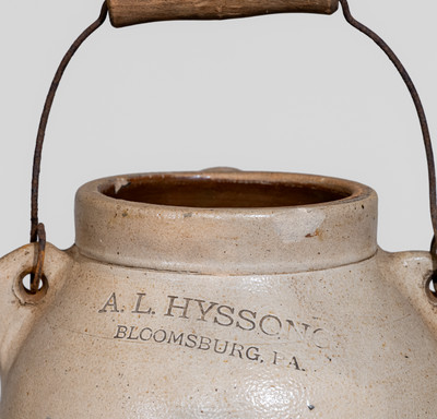 Rare A.L. HYSSONG / BLOOMSBURG, PA Stoneware Batter Pail w/ Geometric Cobalt Decoration