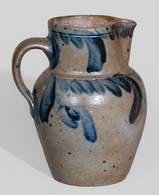 Fine One-Quart Baltimore Stoneware Pitcher w/ Cobalt Floral Decoration, c1840