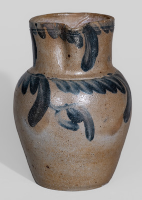 Fine One-Quart Baltimore Stoneware Pitcher w/ Cobalt Floral Decoration, c1840