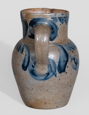 Fine One-Quart Baltimore Stoneware Pitcher w/ Cobalt Floral Decoration, c1840