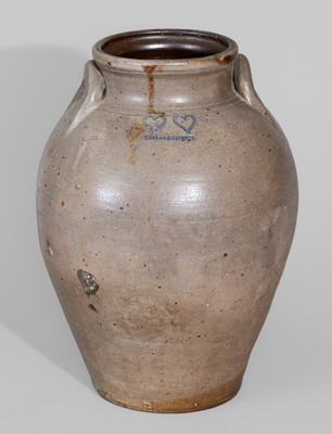 Two-Gallon CHARLESTOWN, Mass. Stoneware Jar w/ Impressed Hearts Decoration, c1815