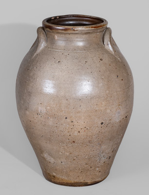 Two-Gallon CHARLESTOWN, Mass. Stoneware Jar w/ Impressed Hearts Decoration, c1815