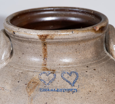 Two-Gallon CHARLESTOWN, Mass. Stoneware Jar w/ Impressed Hearts Decoration, c1815