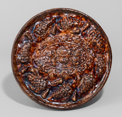 Attrib. John Bell, Waynesboro, PA Redware Trivet w/ Relief Urn-and-Grapes Decoration