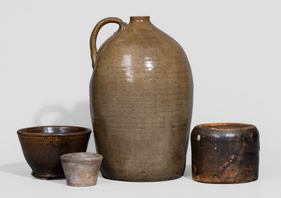 Four Pieces of Stoneware, Edgefield District, SC origin, 19th century