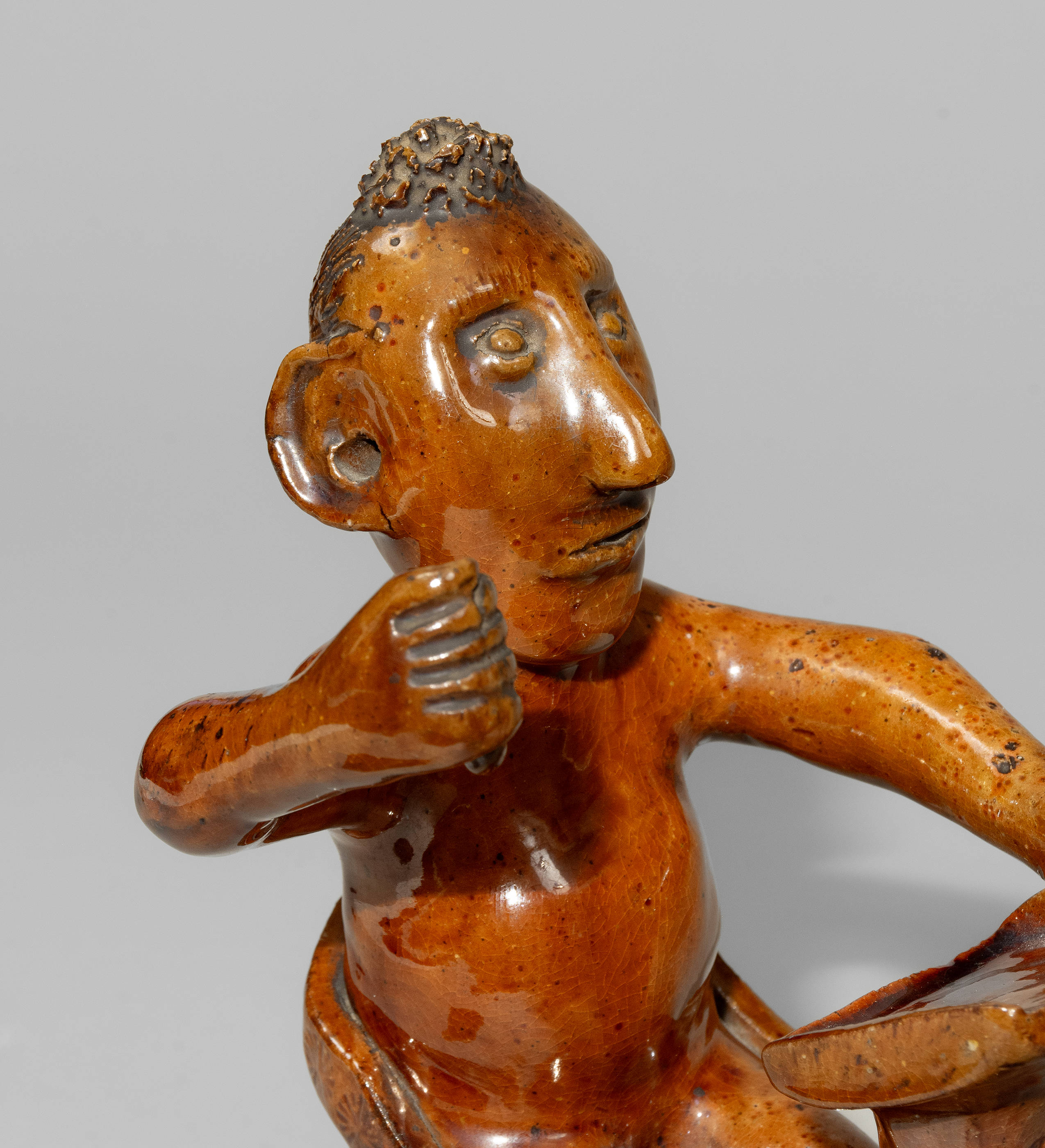Extremely Rare Redware Figure of a Schoolmaster, attrib. Henry