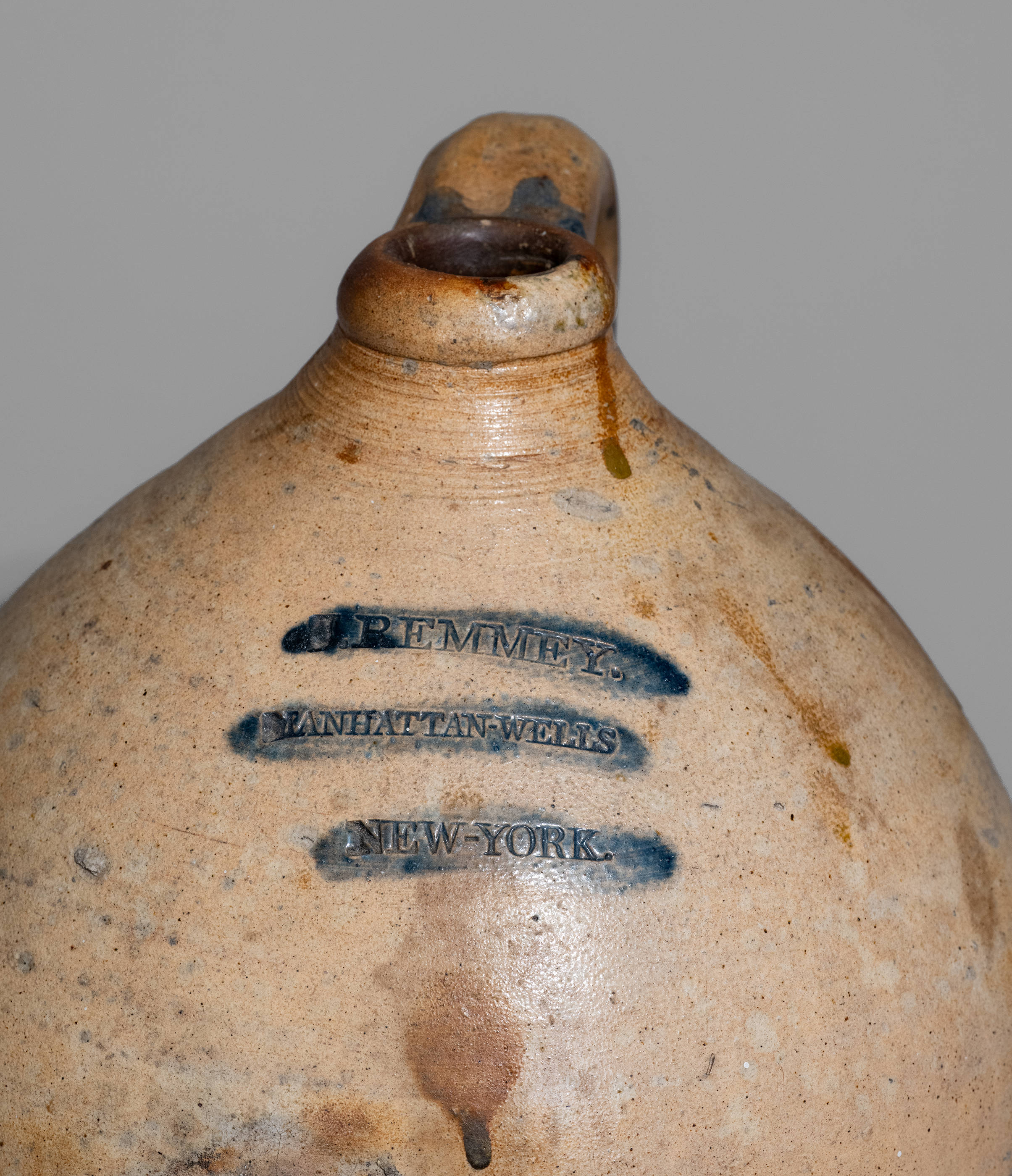 J. REMMEY / MANHATTAN-WELLS / NEW-YORK Cobalt-Decorated Stoneware