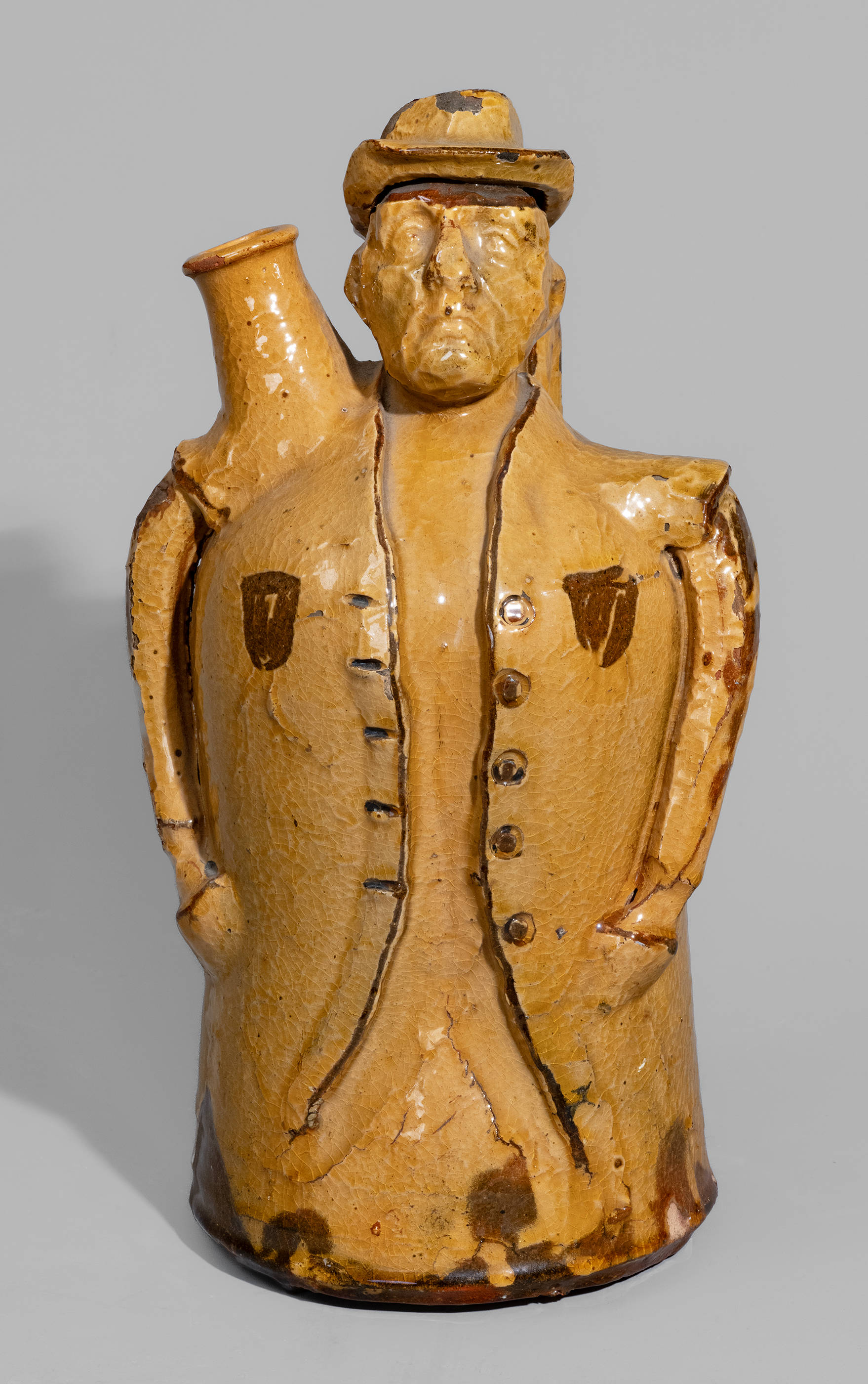 Rare Glazed English Redware Figural Jug, 19th century -- Lot 54