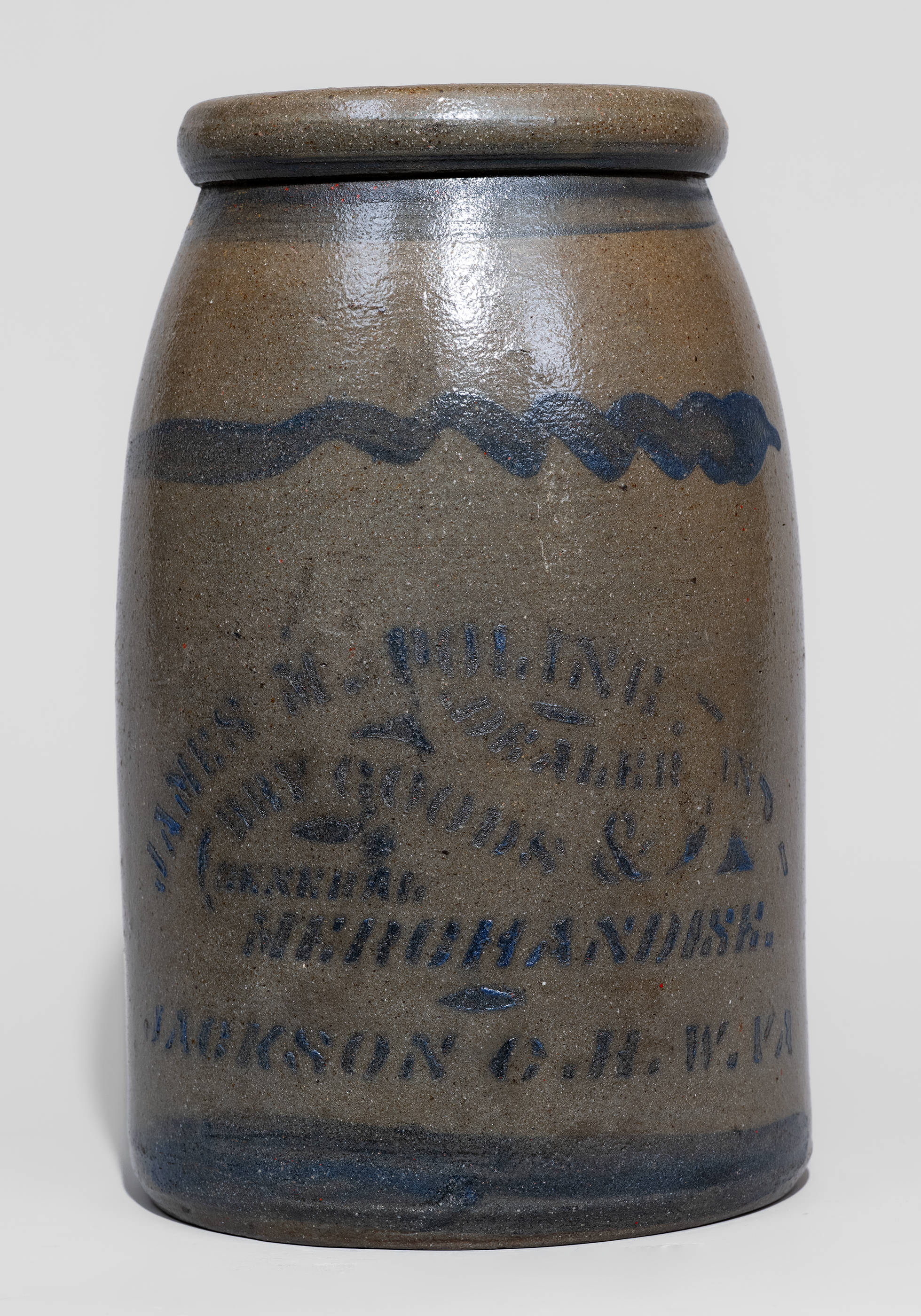 Jackson Courthouse, WV Advertising Stoneware Canning Jar, c1880