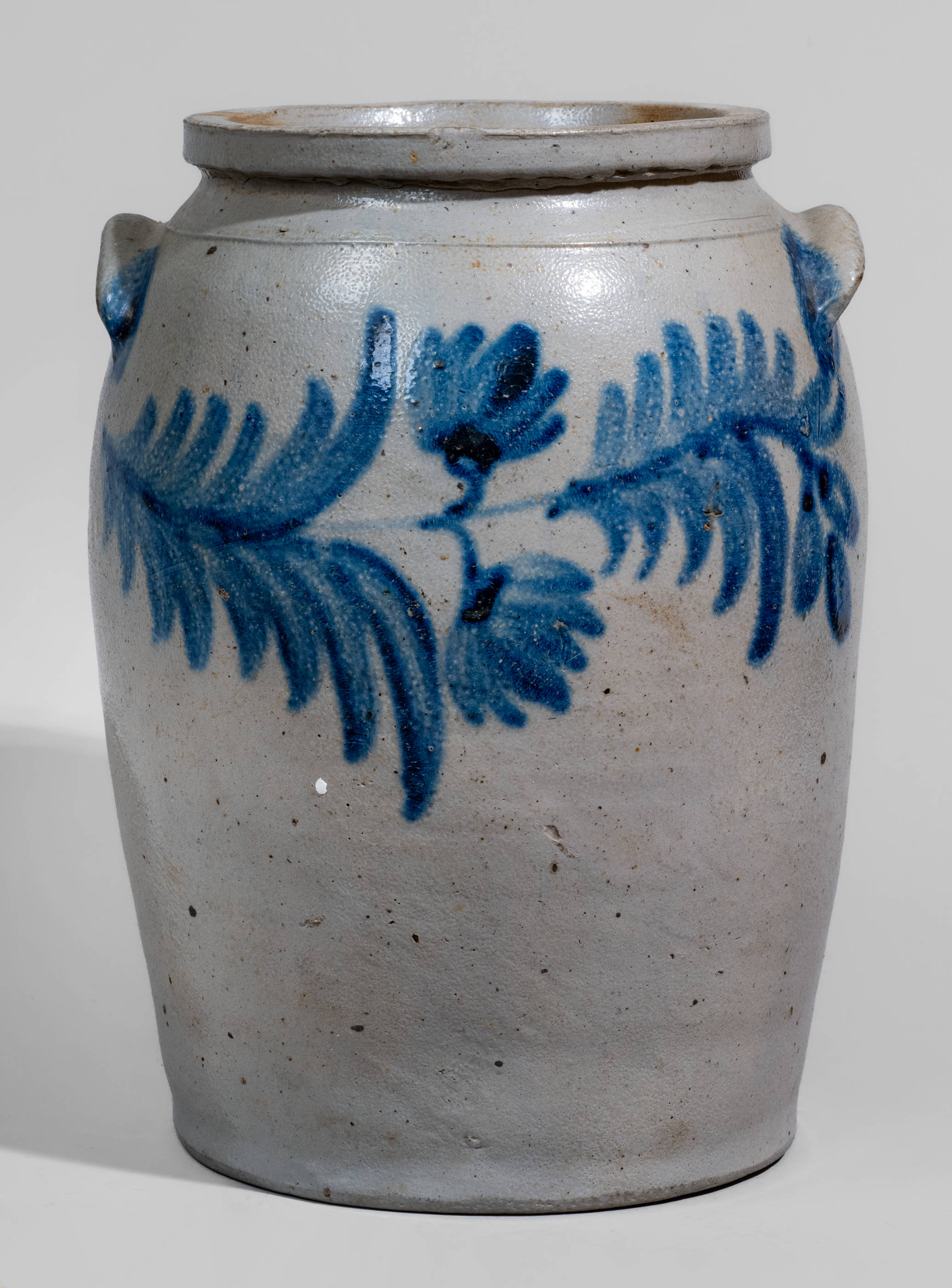 Baltimore Stoneware Jar w/ Cobalt Floral Decoration, c1840 -- Lot