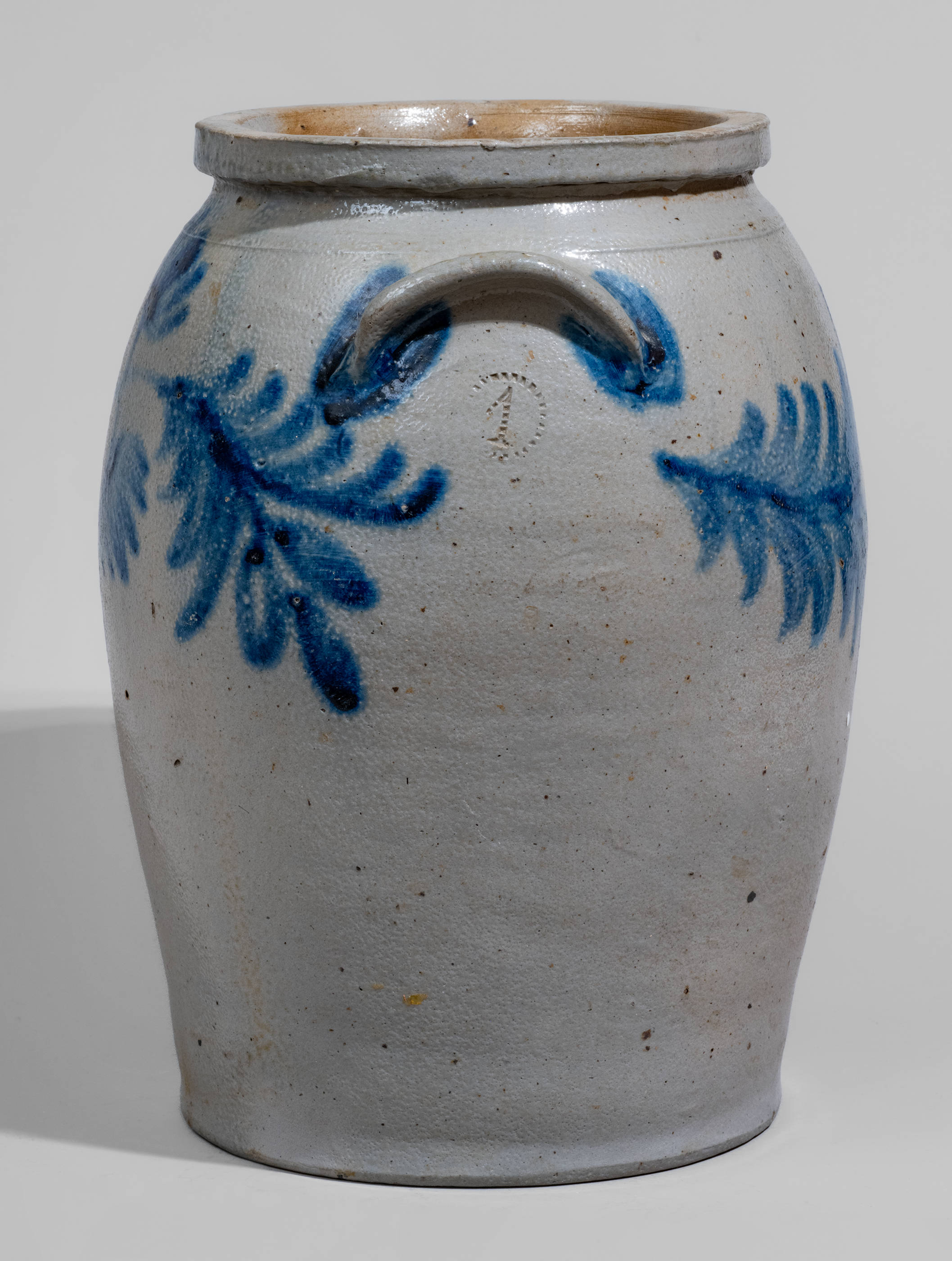 Baltimore Stoneware Jar w/ Cobalt Floral Decoration, c1840 -- Lot