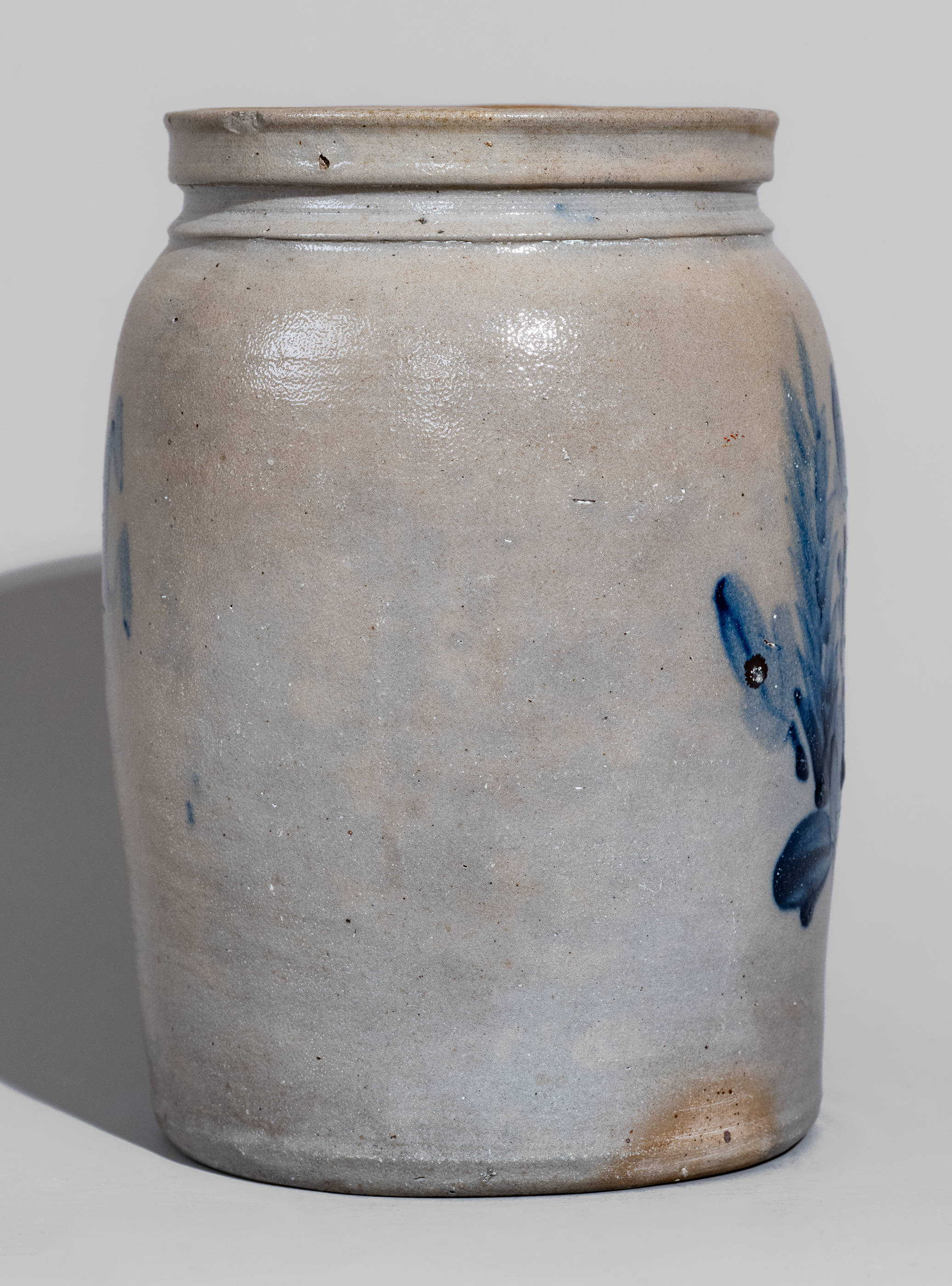 Half-Gallon New Jersey Stoneware Jar w/ Cobalt Floral Decoration
