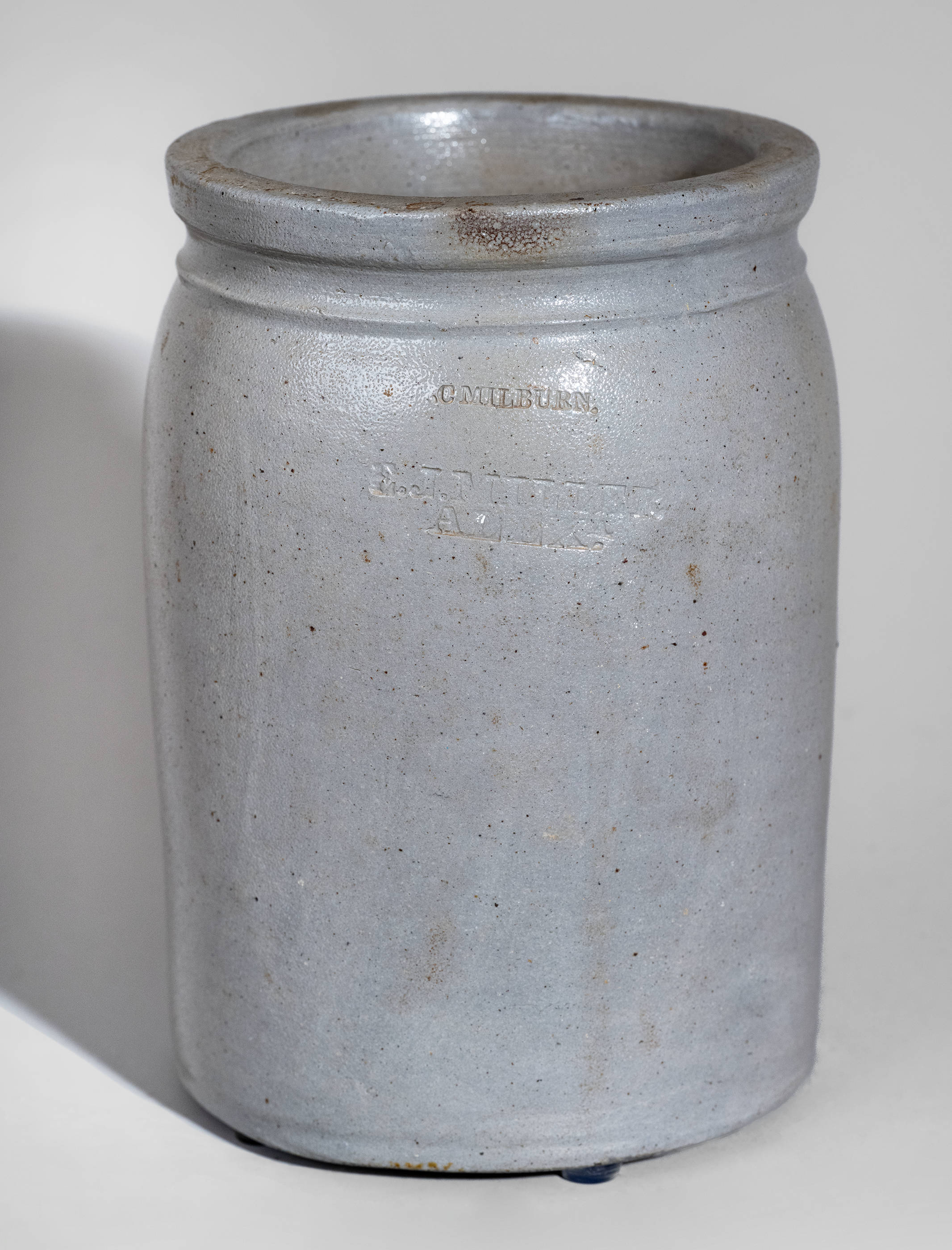 S.C. MILBURN, Alexandria, VA Stoneware Advertising Jar for E.J.