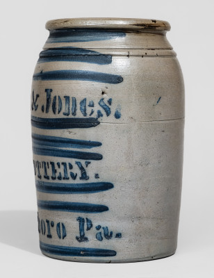 Hamilton & Jones / Star Pottery / Greensboro, Pa. Stoneware Jar with Elaborate Striped Decoration