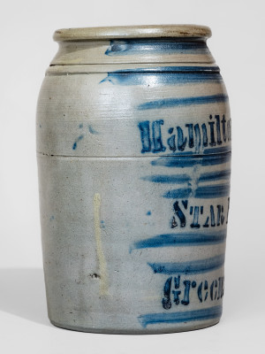 Hamilton & Jones / Star Pottery / Greensboro, Pa. Stoneware Jar with Elaborate Striped Decoration