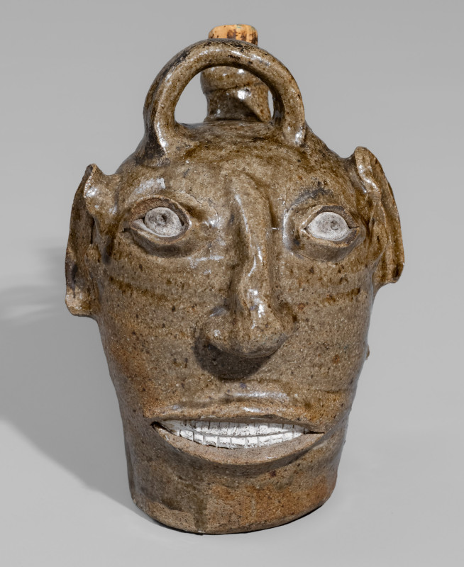 Elaborate 19th Century Alkaline-Glazed Stoneware Face Jug