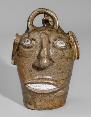 Elaborate 19th Century Alkaline-Glazed Stoneware Face Jug