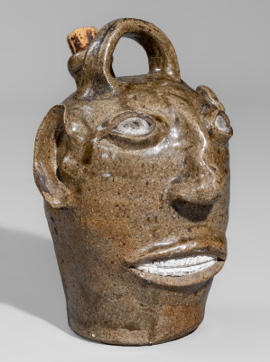 Elaborate 19th Century Alkaline-Glazed Stoneware Face Jug