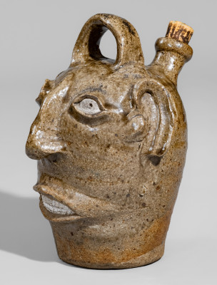 Elaborate 19th Century Alkaline-Glazed Stoneware Face Jug