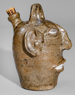 Elaborate 19th Century Alkaline-Glazed Stoneware Face Jug