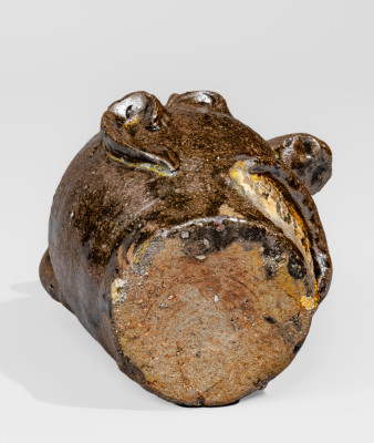 Rare Alkaline-Glazed Stoneware Face Jug with Glazed Kaolin Eyes and Teeth, Miles Mill Pottery, Edgefield District, South Carolina origin, circa 1870
