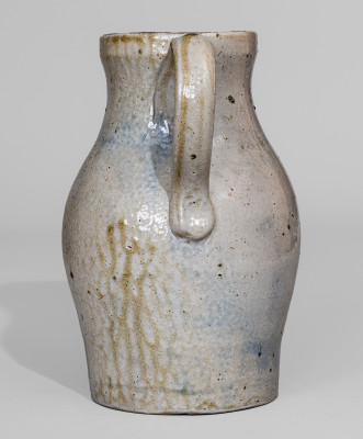Important One-Gallon Cobalt-Decorated Stoneware Pitcher with Hand-Modeled Decoration of a Railroad Conductor, Incised 