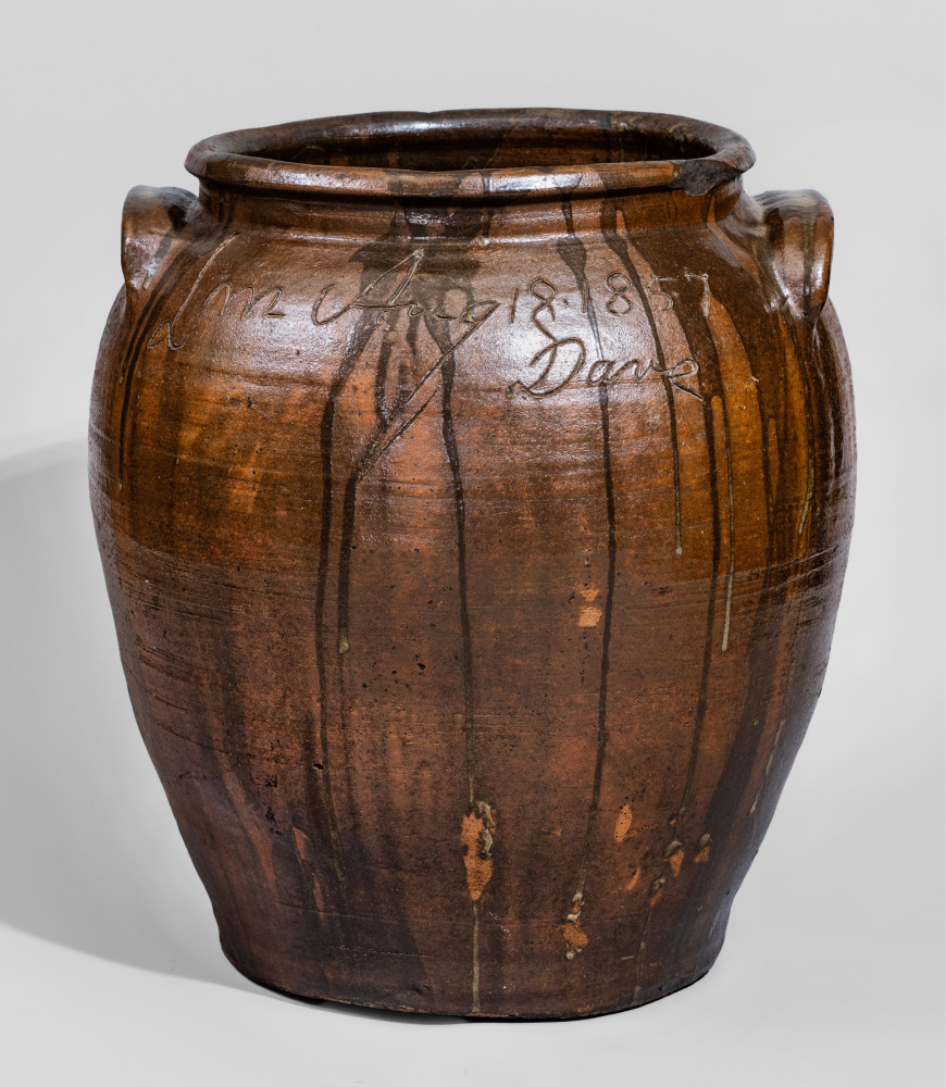 Rare and Important Twelve-Gallon Alkaline-Glazed Stoneware Jar, Inscribed 