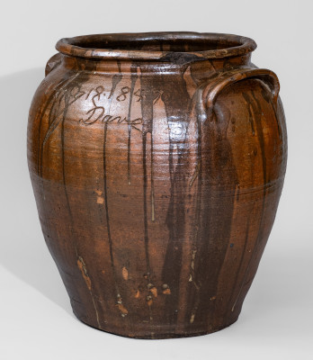 Rare and Important Twelve-Gallon Alkaline-Glazed Stoneware Jar, Inscribed 