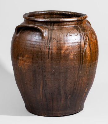 Rare and Important Twelve-Gallon Alkaline-Glazed Stoneware Jar, Inscribed 