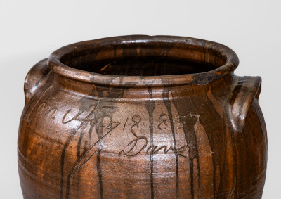 Rare and Important Twelve-Gallon Alkaline-Glazed Stoneware Jar, Inscribed 
