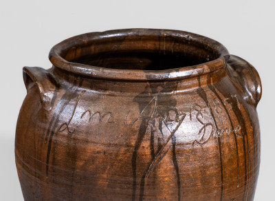 Rare and Important Twelve-Gallon Alkaline-Glazed Stoneware Jar, Inscribed 