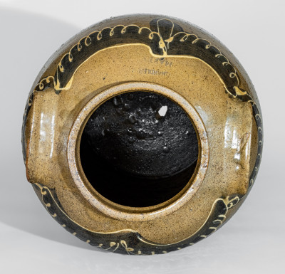 Extremely Rare Seven-Gallon Stoneware Jar with Two-Color Slip Decoration, Stamped 
