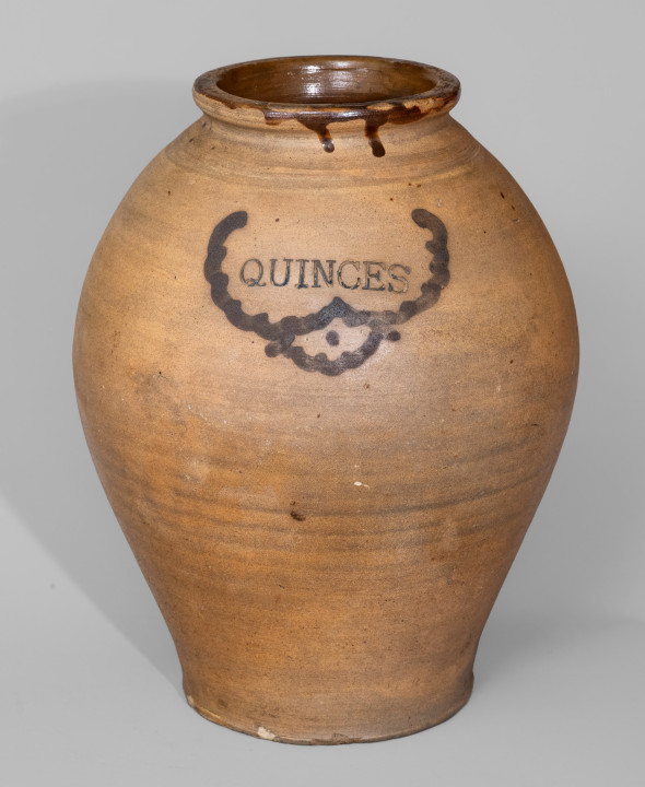 Rare and Fine Cobalt-Decorated Stoneware Preserve Jar, Stamped 