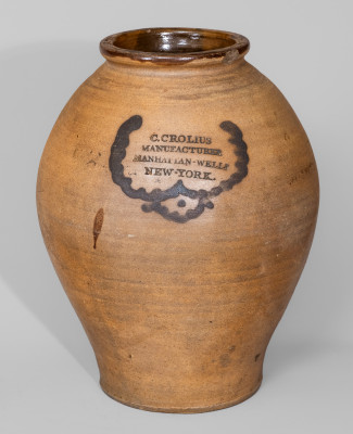 Rare and Fine Cobalt-Decorated Stoneware Preserve Jar, Stamped 