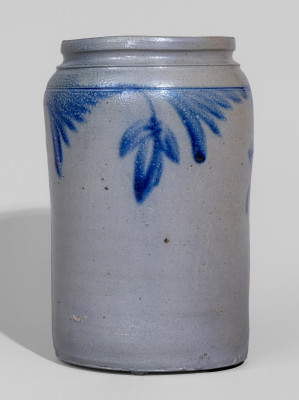 Exceptional Half-Gallon Stoneware Jar with Elaborate Cobalt Floral Decoration, Stamped 