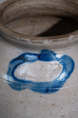 Exceedingly Rare One-Gallon Ovoid Stoneware Jar with Cobalt Decoration, Stamped 