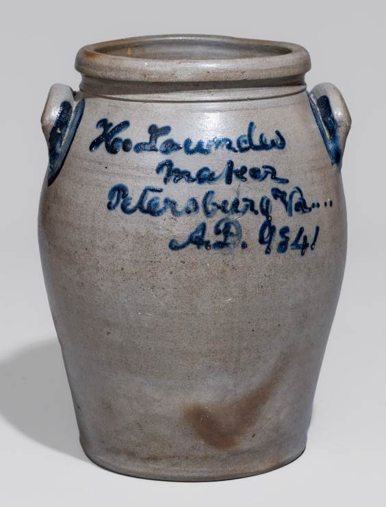 Rare and Fine Two-Gallon Stoneware Jar with Cobalt Floral Decoration, Inscribed 