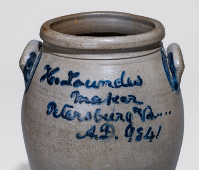 Rare and Fine Two-Gallon Stoneware Jar with Cobalt Floral Decoration, Inscribed 