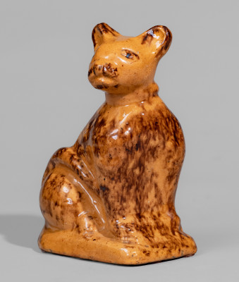 Rare and Fine Glazed Redware Figure of a Cat, attributed to John Bell, Waynesboro, PA, c1850-80